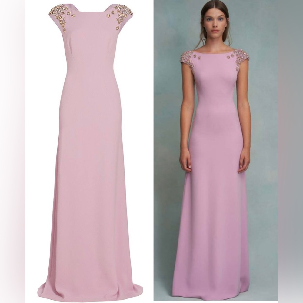 Jenny Packham Rosamund Crystal-Floral-Applique Column Gown Long Dress